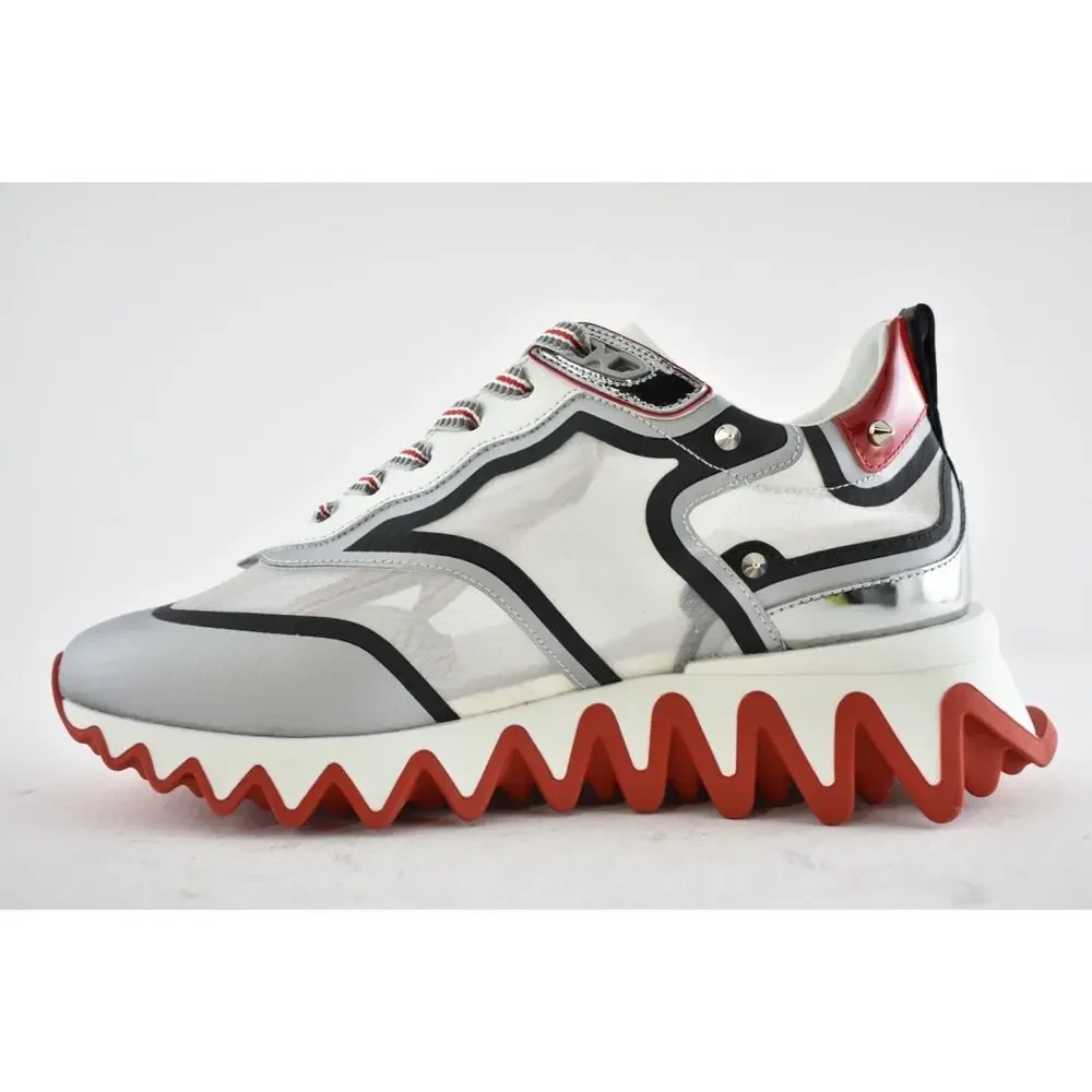 Christian Louboutin Sharkina Flat Silver Black Red Platform Low Top Sneaker 36.5